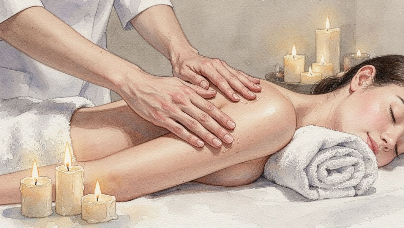 Lymphatic Massage in Nairobi: Gentle Relief That Works Hands apply light rhythmic strokes to woman's upper arm and shoulder amid spa towels and candles.