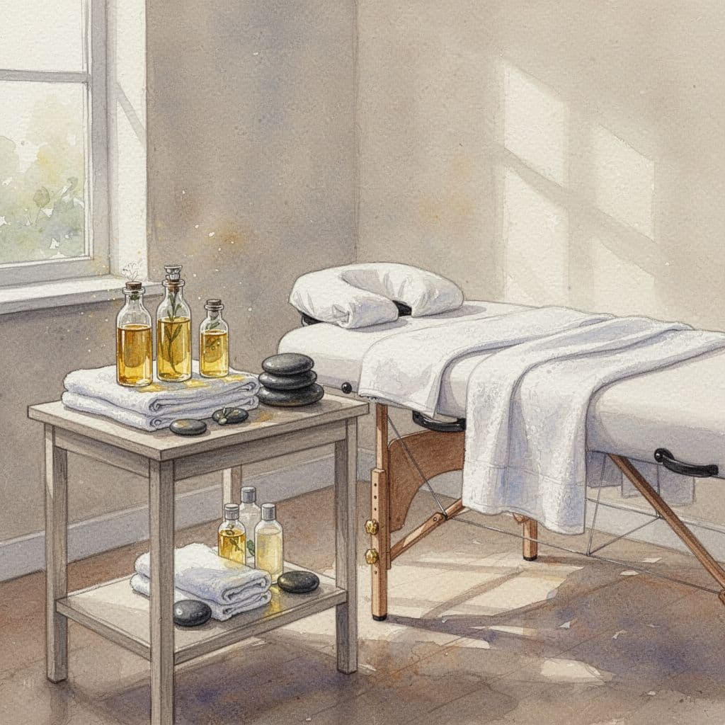 Nairobi Massage Spa Telegram: How to Read Local Listings A clean massage room features neatly folded linens, essential oils, and smooth stones on a side table.